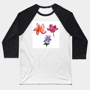 Anemone, Pinwheel, Rose Watercolor Flowers Baseball T-Shirt